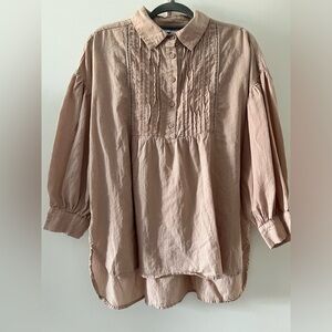 Wiya Italy Cotton Pintuck Blouse One Size Oversized Button Front Top